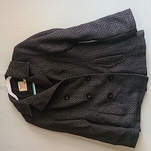 Women's medium gray/black houndstooth wool blend pea coat winter warm cute!